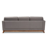 Baxton Studio Sava Mid-Century Modern Grey Fabric Upholstered Walnut Wood 3-Seater Sofa