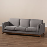 Baxton Studio Sava Mid-Century Modern Grey Fabric Upholstered Walnut Wood 3-Seater Sofa