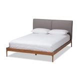 Aveneil Mid-Century Modern Grey Fabric Upholstered Walnut Finished Queen Size Platform Bed