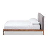 Baxton Studio Aveneil Mid-Century Modern Grey Fabric Upholstered Walnut Finished Full Size Platform Bed
