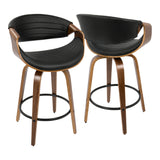 Symphony Mid-Century Modern Counter Stool in Walnut and Black Faux Leather by LumiSource - Set of 2
