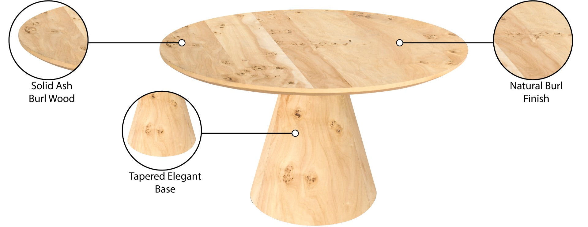 Linette Solid Ash Burl Wood Dining Table - Thumbnail 4