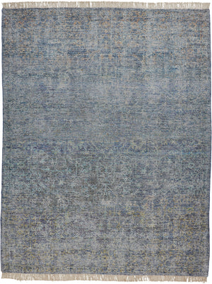 Caldwell Vintage Space Dyed Wool Rug, Aegean Blue/Gray, 9ft x 12ft Area Rug