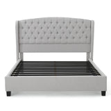 Noble House Virago Fully-Upholstered King-Size Platform Bed Frame, Low-Profile, Contemporary, Light Gray