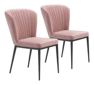 Zuo Modern Tolivere 100% Polyester, Plywood, Steel Modern Commercial Grade Dining Chair Set - Set of 2 Pink, Black 100% Polyester, Plywood, Steel
