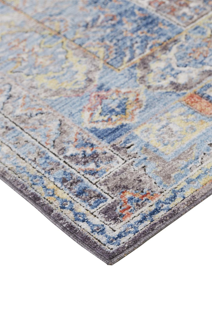 Armant Bohemian Space-dyed Area Rug, Ibiza Blue/Gray/Orange, 9ft-5in x 12ft-5in