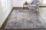 Armant Bohemian Space-dyed Area Rug, Ibiza Blue/Gray/Orange, 9ft-5in x 12ft-5in
