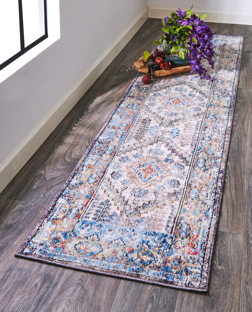 Armant Bohemian Space-dyed Runner, Ibiza Blue/Gray/Orange, 2ft - 3in x 7ft - 9in