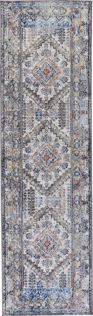 Armant Bohemian Space-dyed Runner, Ibiza Blue/Gray/Orange, 2ft - 3in x 7ft - 9in