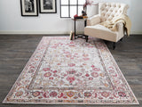 Armant Space-dyed Ornamental Area Rug w/Border, Gray/Pink, 9ft-5in x 12ft-5in