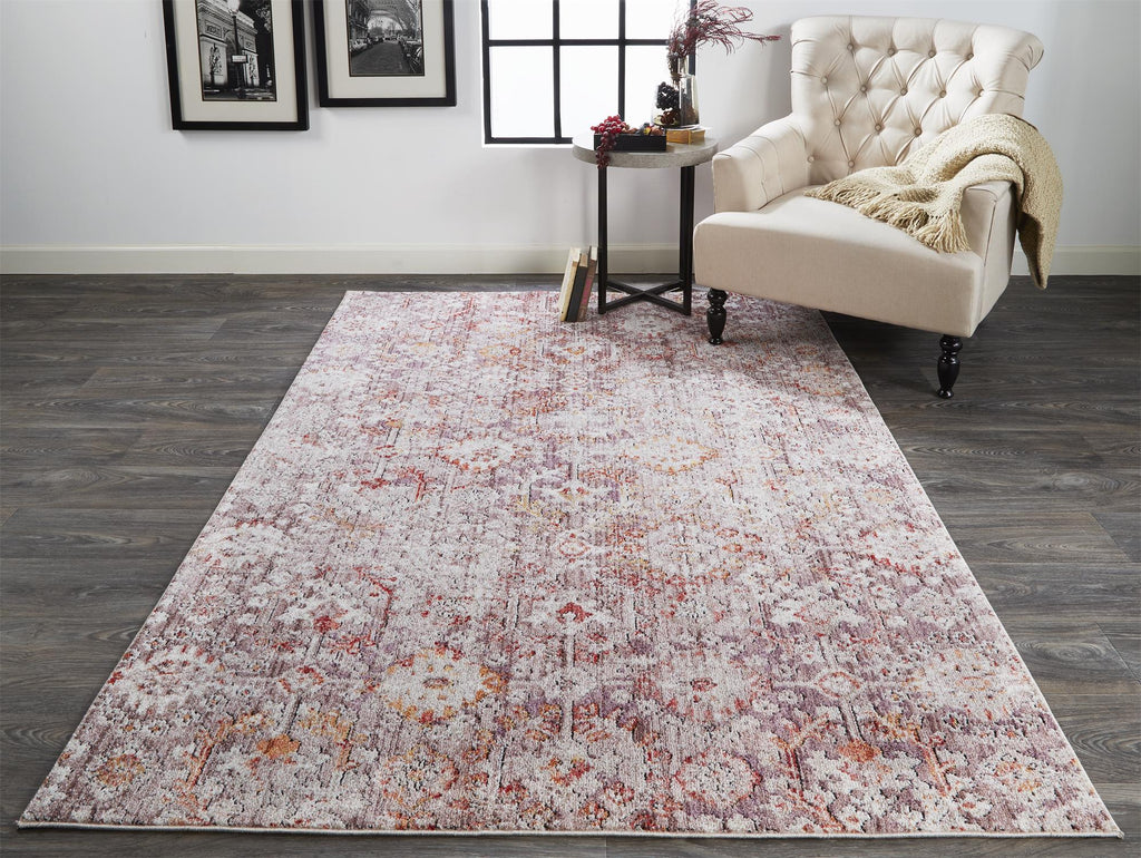 Armant Bohemian Space-dyed Ornamental Area Rug, Pink/Gray, 9ft-5in x 12ft-5in