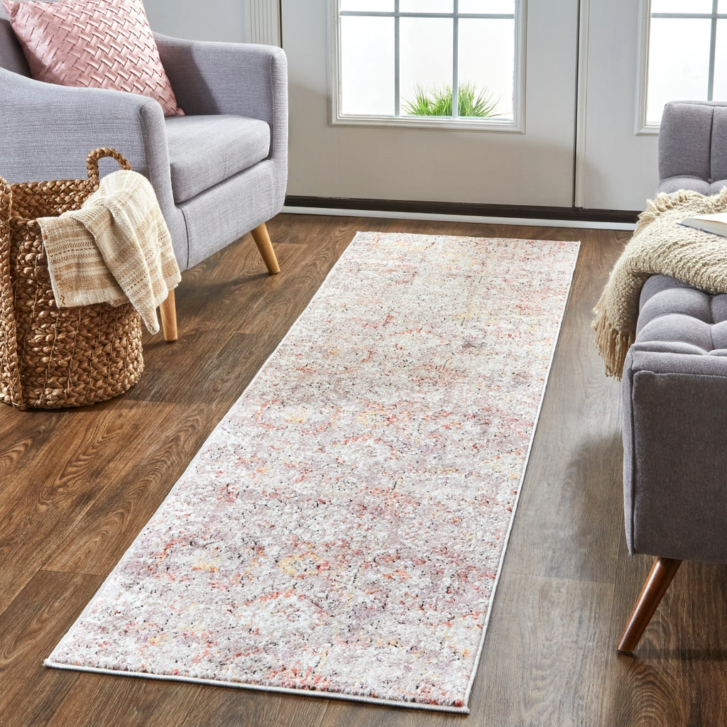 Armant Bohemian Space-dyed Ornamental Runner, Pink/Gray, 2ft - 3in x 7ft - 9in