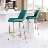 Zuo Modern Tony 100% Polyester, Plywood, Steel Modern Commercial Grade Counter Stool Green, Gold 100% Polyester, Plywood, Steel