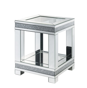 Noralie Glam End Table Beveled Mirrored • Glass 4mm • Acrylic Faux Diamonds 88022-ACME