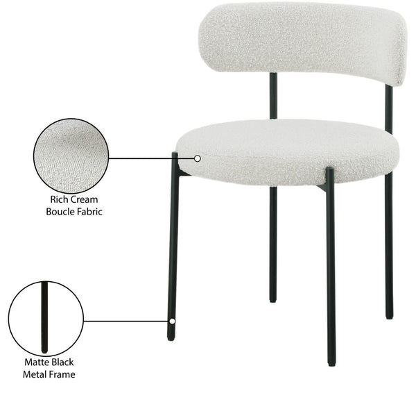Beacon Boucle Fabric / Iron / Foam Contemporary Cream Boucle Fabric Dining Chair - 22" W x 21" D x 30" H