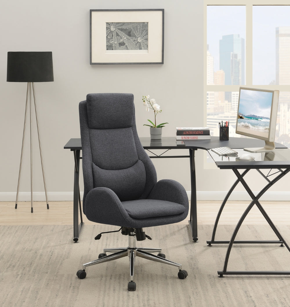 Contemporary Curved Grey Office Chair with Plush Padded Leatherette & Chrome Base for Modern Style