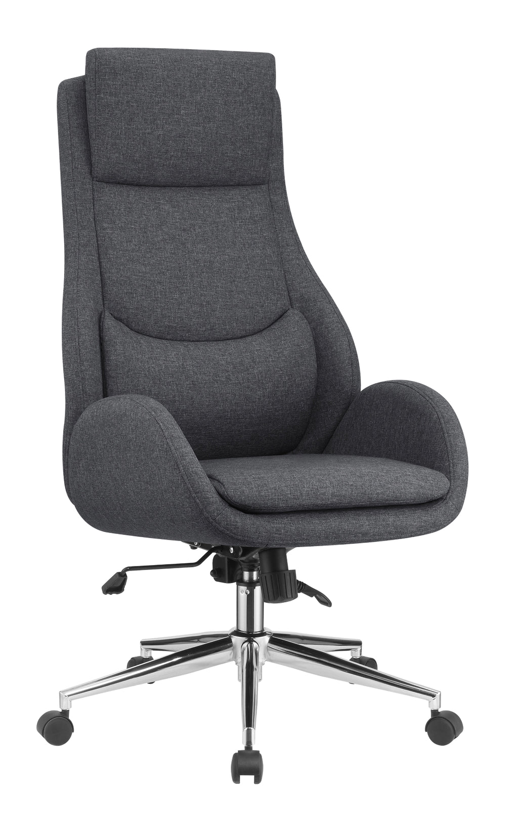 Contemporary Curved Grey Office Chair with Plush Padded Leatherette & Chrome Base for Modern Style