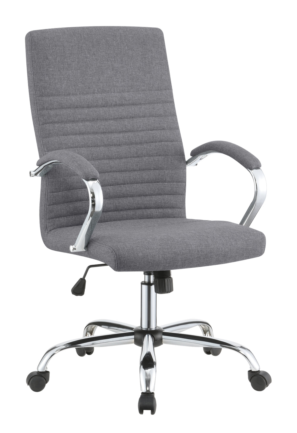 Contemporary Ergonomic Grey Office Chair with Padded Armrests & Chrome Casters for Comfort