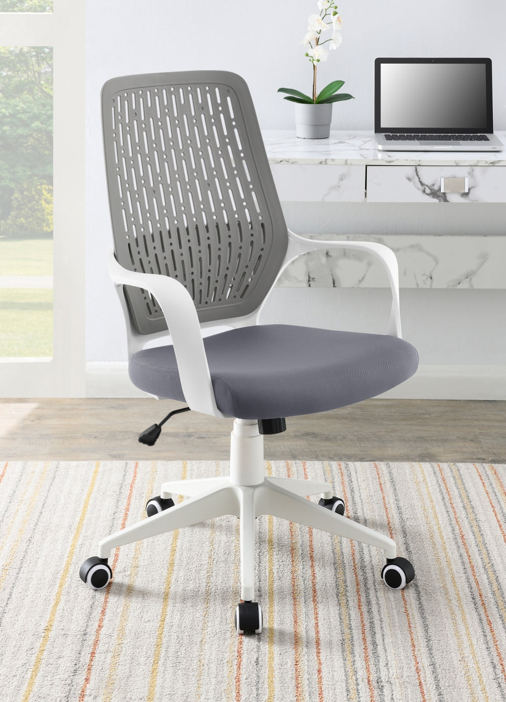 Modern Adjustable Height Office Chair in Chic Grey & White Design for Compact Workspaces