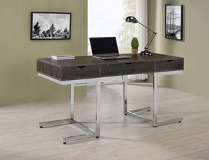 Noorvik Contemporary 3-drawer Writing Desk Dark Oak and Chrome