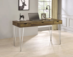 Samson Modern 3-drawer Writing Desk Brown Oak and Chrome