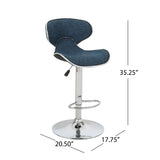 Carlota Modern Adjustable Height 24"-32" Fabric Swivel Barstool, Indigo Weave Tweed Noble House