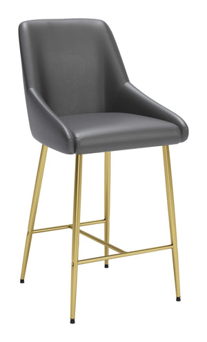 Zuo Modern Madelaine 100% Polyurethane, Plywood, Steel Modern Commercial Grade Counter Stool Gray, Gold 100% Polyurethane, Plywood, Steel