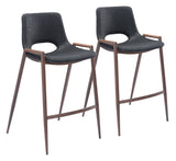 English Elm EE2703 100% Polyurethane, Plywood, Steel Modern Commercial Grade Counter Chair Set - Set of 2 Black, Walnut 100% Polyurethane, Plywood, Steel