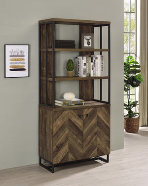 Millbrook Country Rustic 2-door Bookcase Rustic Oak Herringbone and Gunmetal