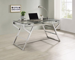 Emelle Grey 2-drawer Glass Top Writing Desk Grey Driftwood and Chrome