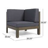 Oana Outdoor 6 Seater Acacia Wood Sectional Sofa and Club Chair Set, Gray Finish and Dark Gray Noble House