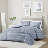 Beautyrest Kent Casual 3 Piece Striped Herringbone Oversized Comforter Set Blue King/Cal BR10-3857