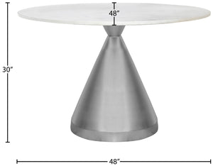 Emery Marble / Stainless Steel Contemporary White Marble Dining Table - 48" W x 48" D x 30" H