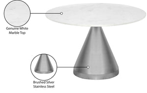 Emery Marble / Stainless Steel Contemporary White Marble Dining Table - 48" W x 48" D x 30" H