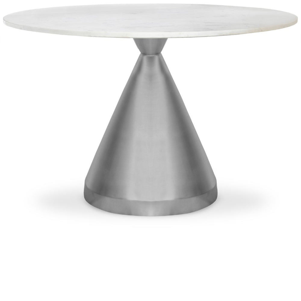 Emery Marble / Stainless Steel Contemporary White Marble Dining Table - 48" W x 48" D x 30" H