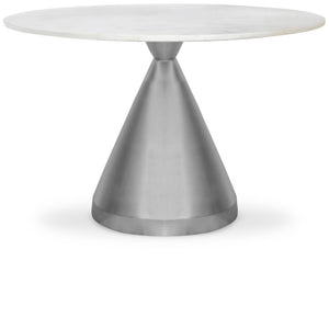 Emery Marble / Stainless Steel Contemporary White Marble Dining Table - 48" W x 48" D x 30" H