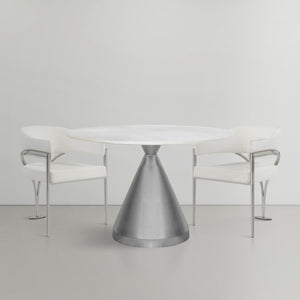 Emery Marble / Stainless Steel Contemporary White Marble Dining Table - 48" W x 48" D x 30" H