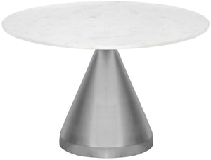 Emery Marble / Stainless Steel Contemporary White Marble Dining Table - 48" W x 48" D x 30" H