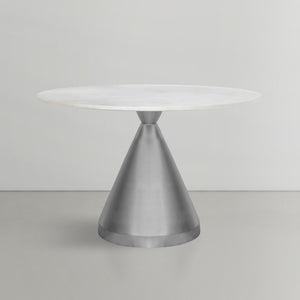 Emery Marble / Stainless Steel Contemporary White Marble Dining Table - 48" W x 48" D x 30" H