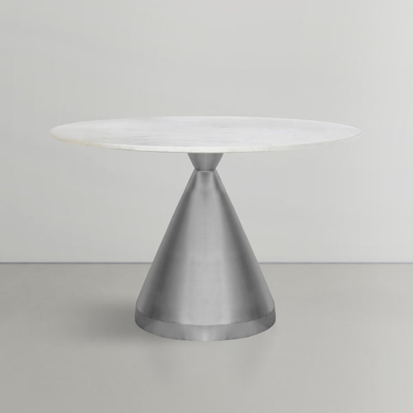 Emery Marble / Stainless Steel Contemporary White Marble Dining Table - 48" W x 48" D x 30" H