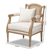 Baxton Studio Clemence French Provincial Ivory Fabric Upholstered Whitewashed Wood Armchair