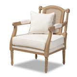 Clemence French Provincial Ivory Fabric Upholstered Whitewashed Wood Armchair