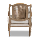 Baxton Studio Clemence French Provincial Ivory Fabric Upholstered Whitewashed Wood Armchair