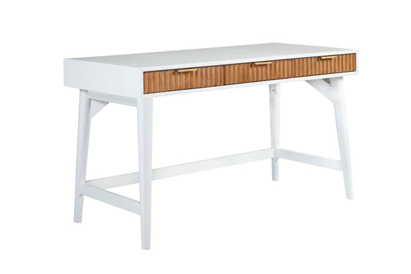 Larsen Large Desk in White/Natural - Elegant Mahogany with Gold Hardware & Felt Lined Drawers