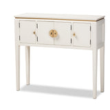 Aiko Classic and Traditional Japanese-Inspired Off-White Finished 4-Door Wood Console Table