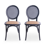 Chittenden Elm Wood and Rattan Dining Chair with Rattan Seat, Matte Black Noble House