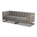 Ambra Glam and Luxe Velvet Fabric Upholstered Button Tufted Gold Frame Sofa