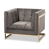 Ambra Glam and Luxe Velvet Fabric Upholstered Button Tufted Gold Frame Armchair