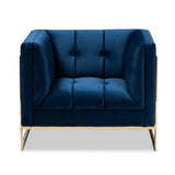 Baxton Studio Ambra Glam and Luxe Royal Blue Velvet Fabric Upholstered and Button Tufted Armchair with Gold-Tone Frame