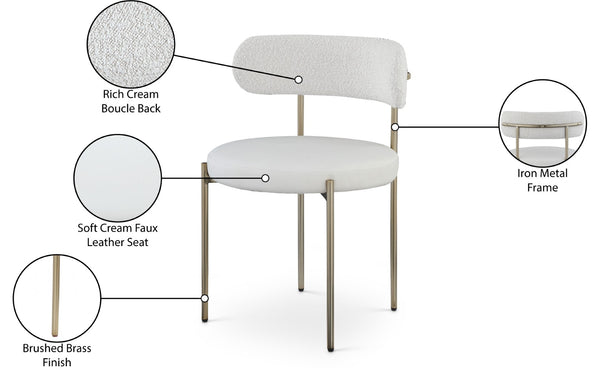 Beacon Boucle Fabric / Faux Leather / Iron / Foam Contemporary Cream Faux Leather and Boucle Fabric Dining Chair - 22" W x 21" D x 30" H
